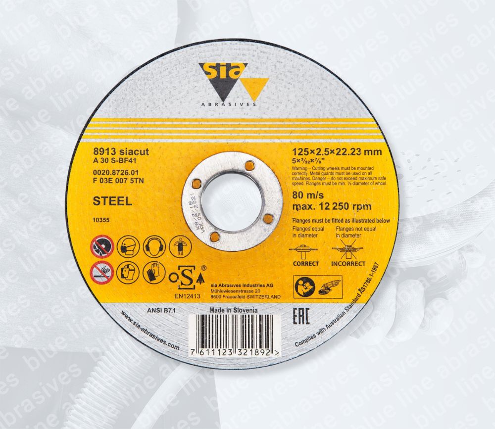 8913 siacut Steel Cutting Discs ø 115mm, 22.23mm Bore, X-LOCK